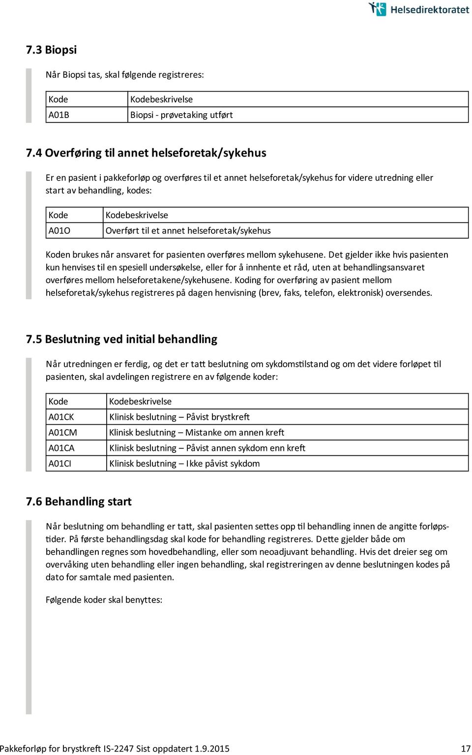 annet helseforetak/sykehus n brukes når ansvaret for pasienten overføres mellom sykehusene.