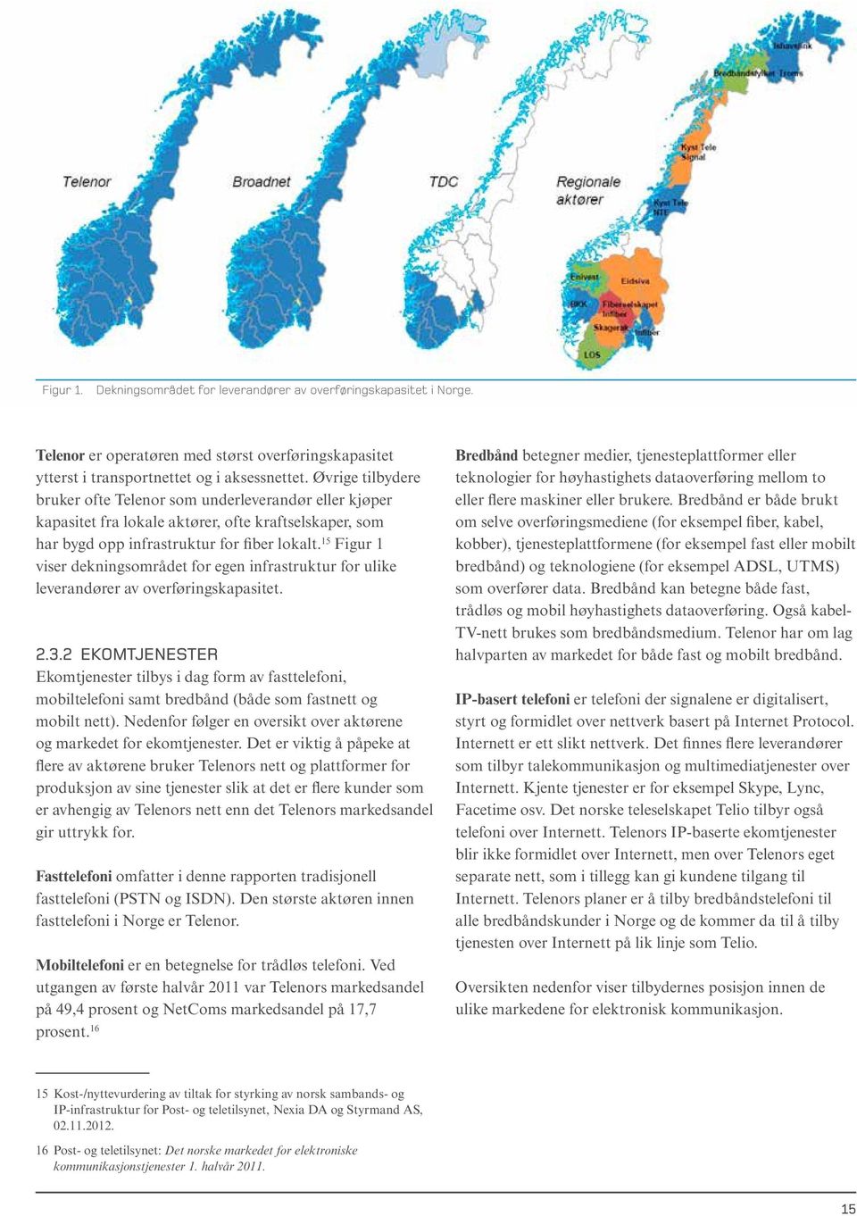 15 Figur 1 viser dekningsområdet for egen infrastruktur for ulike leverandører av overføringskapasitet. 2.3.