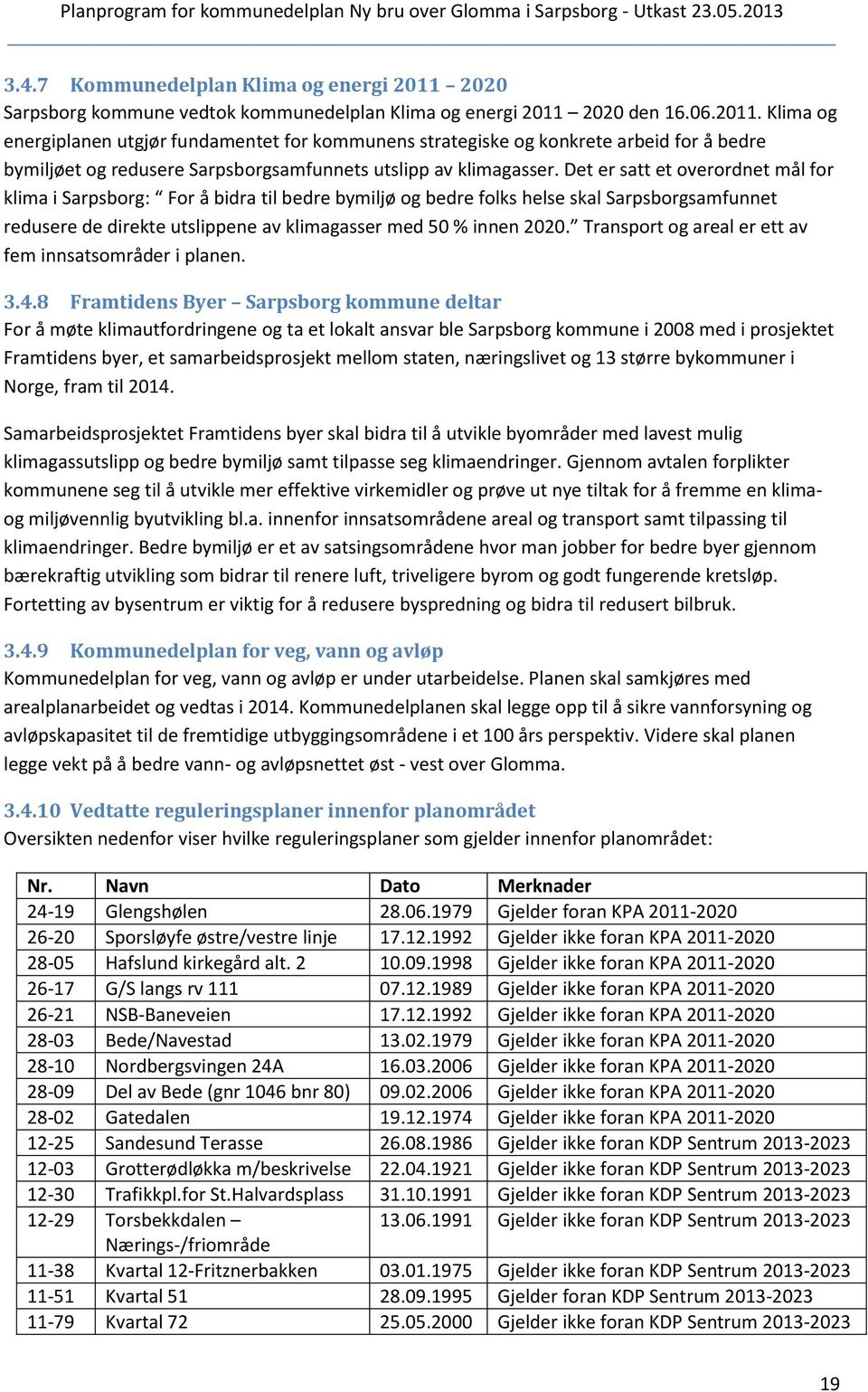 2020 den 16.06.2011. Klima og energiplanen utgjør fundamentet for kommunens strategiske og konkrete arbeid for å bedre bymiljøet og redusere Sarpsborgsamfunnets utslipp av klimagasser.