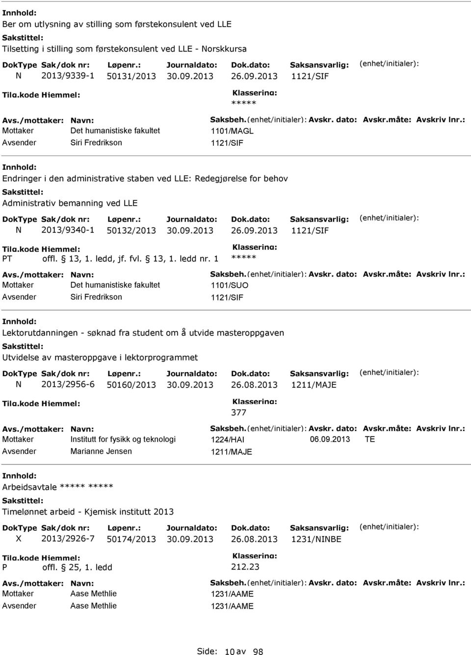 : Mottaker Det humanistiske fakultet 1101/MAGL Siri Fredrikson 1121/SF Endringer i den administrative staben ved LLE: Redegjørelse for behov Administrativ bemanning ved LLE N 2013/9340-1 50132/2013