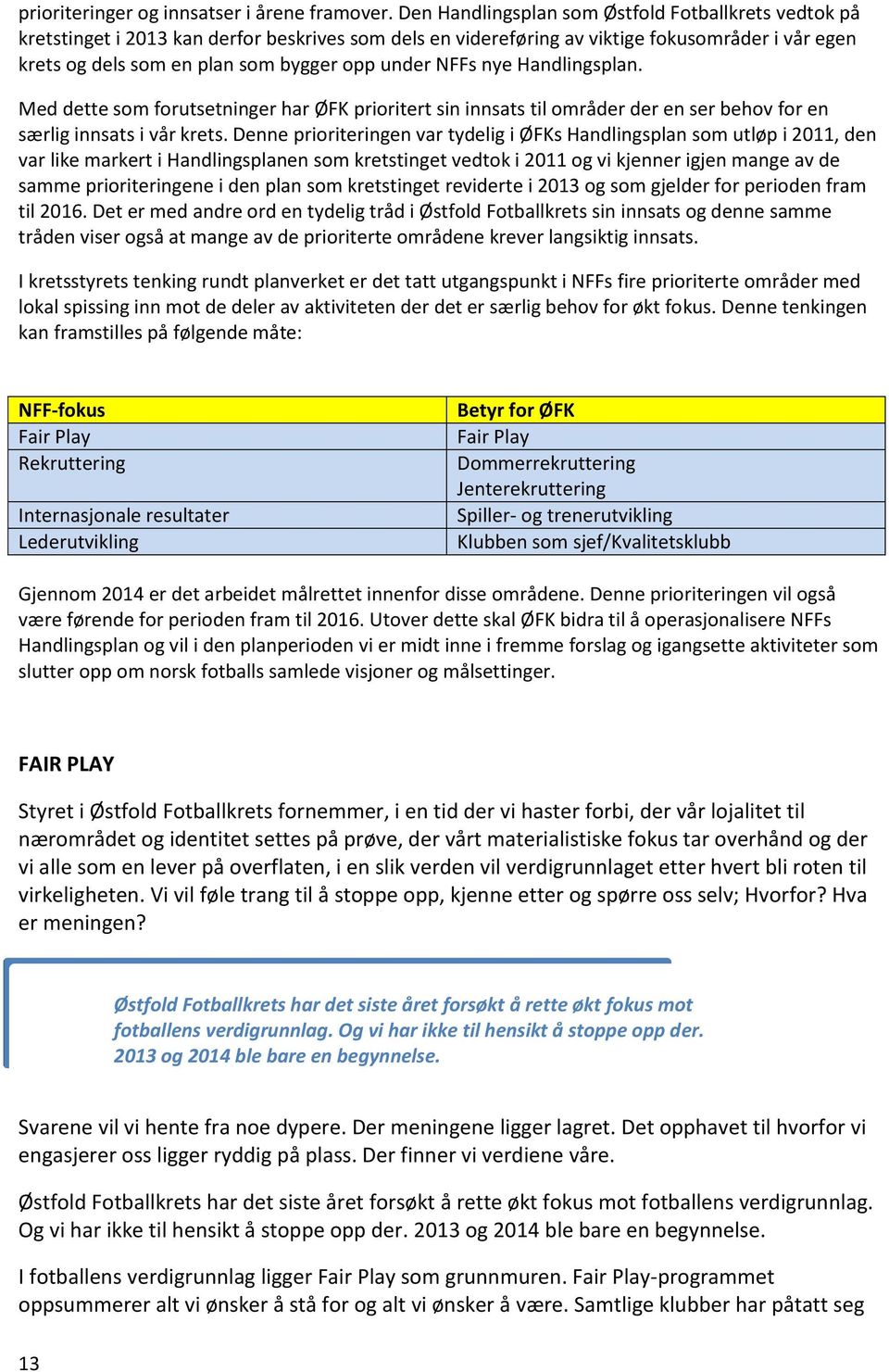 NFFs nye Handlingsplan. Med dette som forutsetninger har ØFK prioritert sin innsats til områder der en ser behov for en særlig innsats i vår krets.