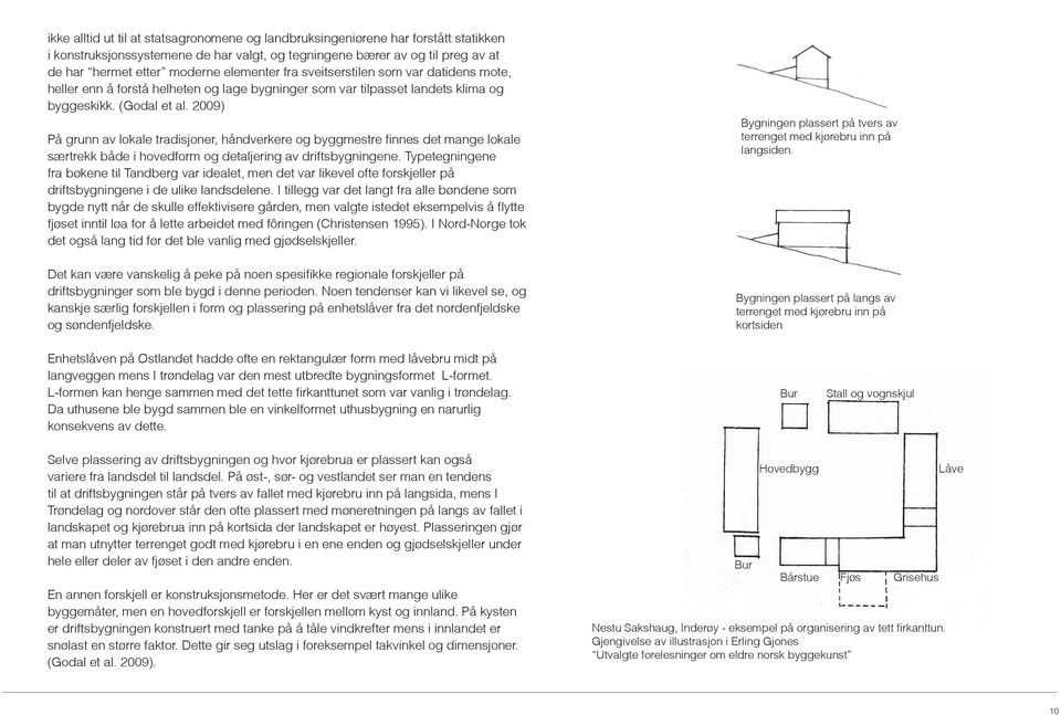 2009) På grunn av lokale tradisjoner, håndverkere og byggmestre finnes det mange lokale særtrekk både i hovedform og detaljering av driftsbygningene.