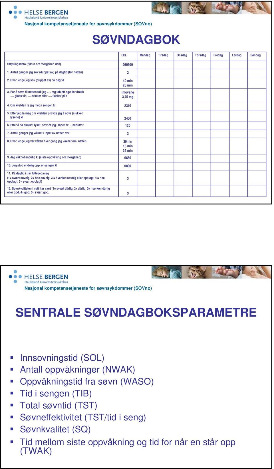 Etter jeg la meg om kvelden prøvde jeg å sove (slukket lysene) kl 6. Etter å ha slukket lyset, sovnet jeg i løpet av...minutter 7. Antall ganger jeg våknet i løpet av natten var 8.