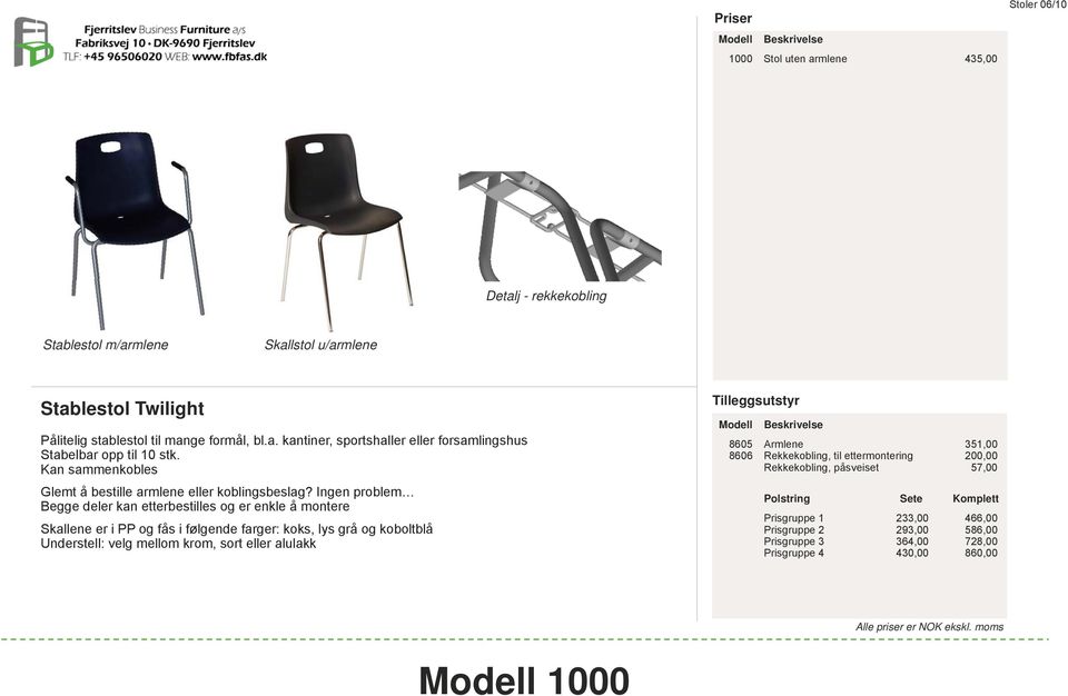 Ingen problem Begge deler kan etterbestilles og er enkle å montere Skallene er i PP og fås i følgende farger: koks, lys grå og koboltblå Understell: velg mellom krom, sort eller alulakk