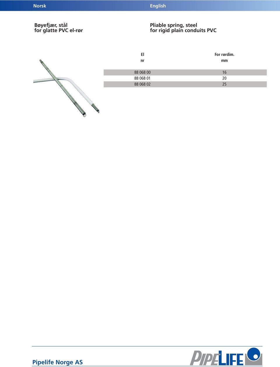 rigid plain conduits PVC El nr For