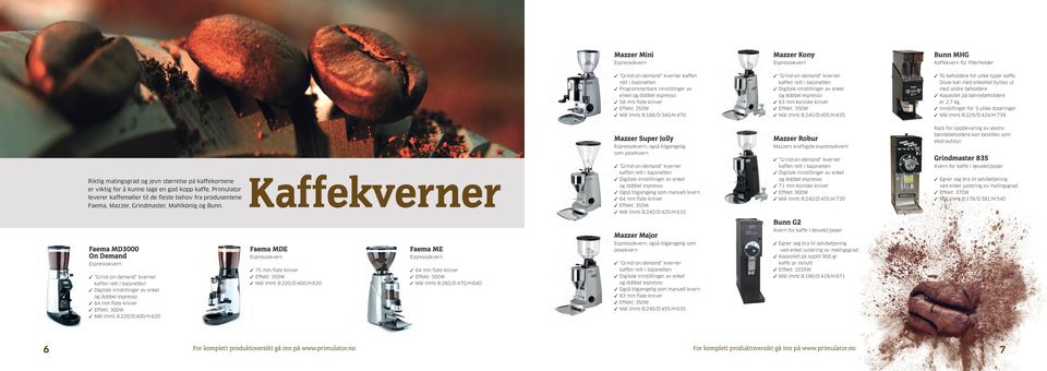 Innstillinger for 3 ulike doseringer. Mål (mm) B:229/D:424/H:739 Riktig malingsgrad og jevn størrelse på kaffekornene er viktig for å kunne lage en god kopp kaffe.