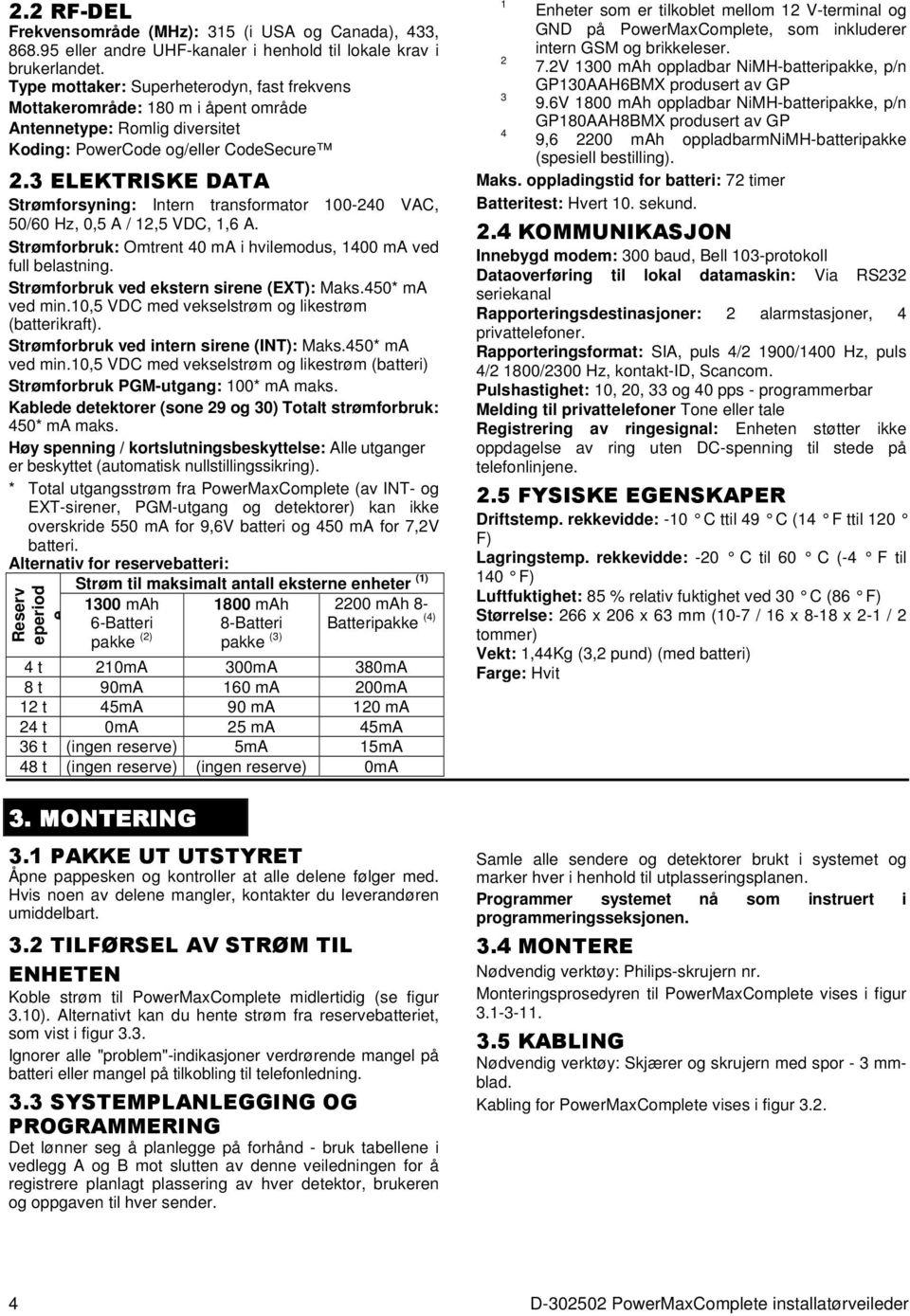 3 ELEKTRISKE DATA Strømforsyning: Intern transformator 100-240 VAC, 50/60 Hz, 0,5 A / 12,5 VDC, 1,6 A. Strømforbruk: Omtrent 40 ma i hvilemodus, 1400 ma ved full belastning.