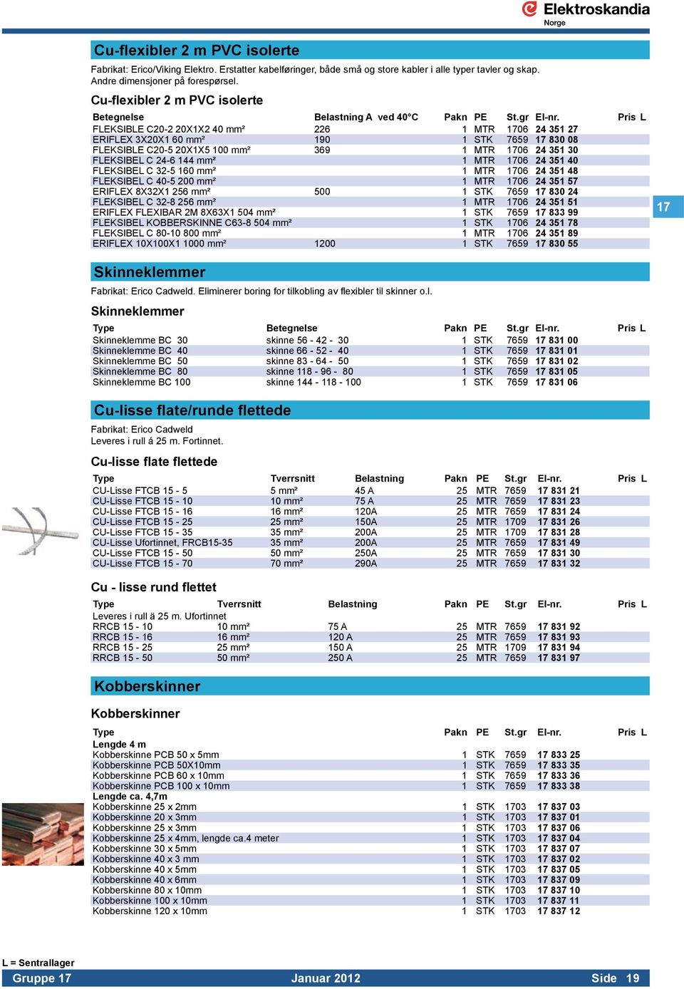 Pris L FLEKSIBLE C20-2 20X1X2 40 mm² 226 1 MTR 1706 24 351 27 ERIFLEX 3X20X1 60 mm² 190 1 STK 7659 17 830 08 FLEKSIBLE C20-5 20X1X5 100 mm² 369 1 MTR 1706 24 351 30 FLEKSIBEL C 24-6 144 mm² 1 MTR