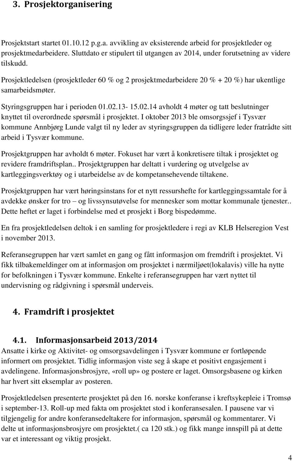 Styringsgruppen har i perioden 01.02.13-15.02.14 avholdt 4 møter og tatt beslutninger knyttet til overordnede spørsmål i prosjektet.