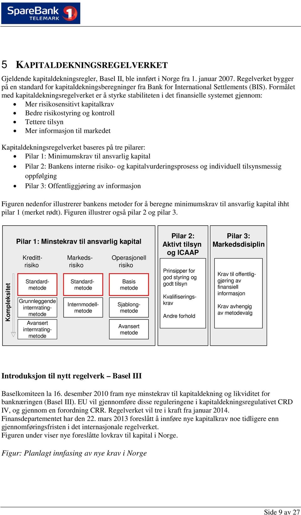 Formålet med kapitaldekningsregelverket er å styrke stabiliteten i det finansielle systemet gjennom: Mer risikosensitivt kapitalkrav Bedre risikostyring og kontroll Tettere tilsyn Mer informasjon til