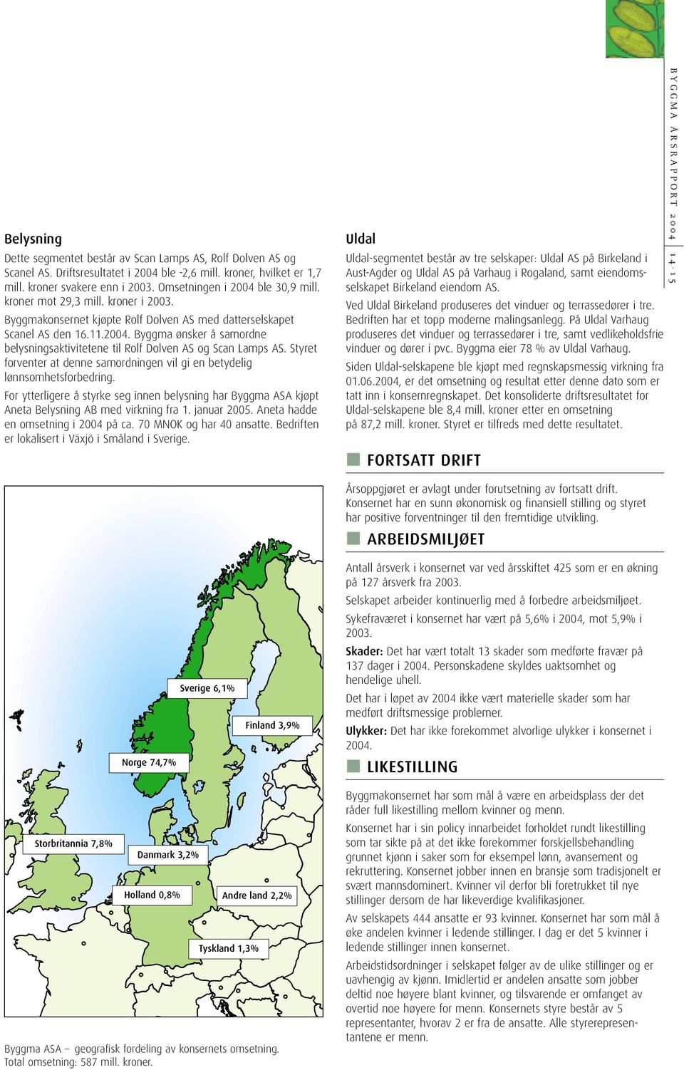 Styret forventer at denne samordningen vil gi en betydelig lønnsomhetsforbedring. For ytterligere å styrke seg innen belysning har Byggma ASA kjøpt Aneta Belysning AB med virkning fra 1. januar 2005.