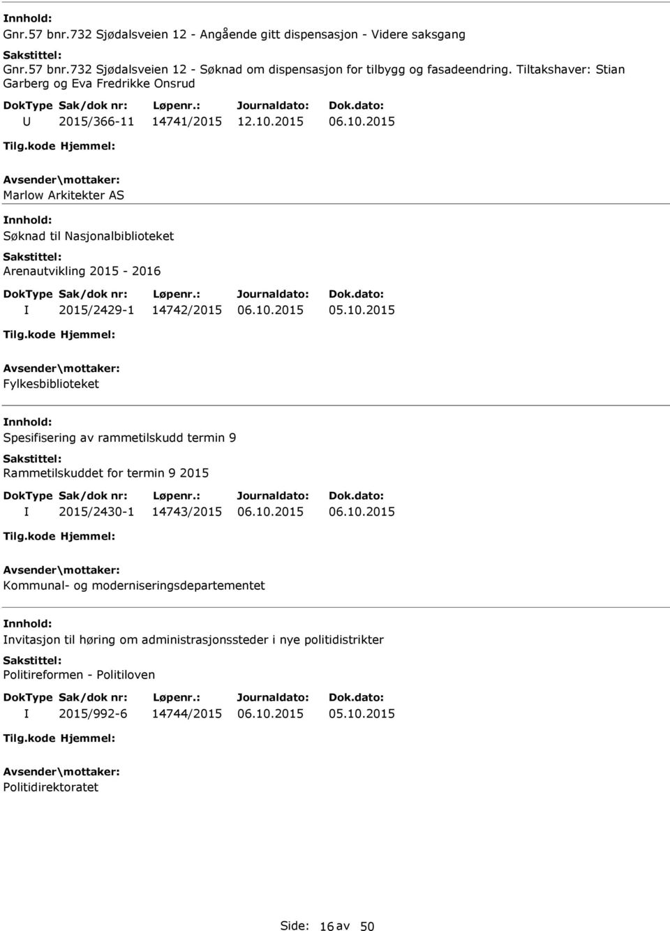 2015/2429-1 14742/2015 Fylkesbiblioteket Spesifisering av rammetilskudd termin 9 Rammetilskuddet for termin 9 2015 2015/2430-1 14743/2015 Kommunal- og