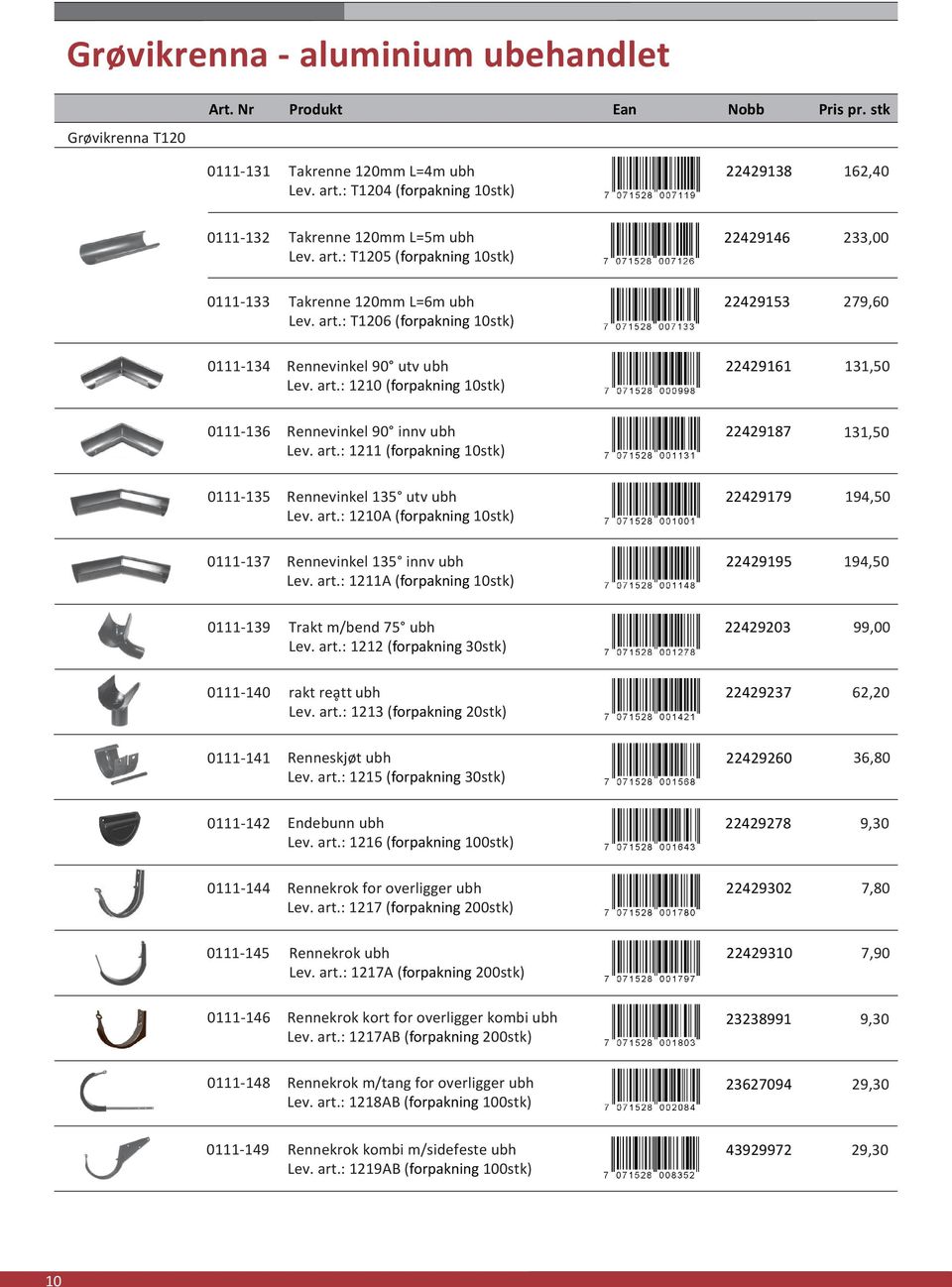 art.: 1210 (forpakning 10stk) 22429161 131,50 0111-136 Rennevinkel 90 innv ubh Lev. art.: 1211 (forpakning 10stk) 22429187 131,50 0111-135 Rennevinkel 135 utv ubh Lev. art.: 1210A (forpakning 10stk) 22429179 194,50 0111-137 Rennevinkel 135 innv ubh Lev.