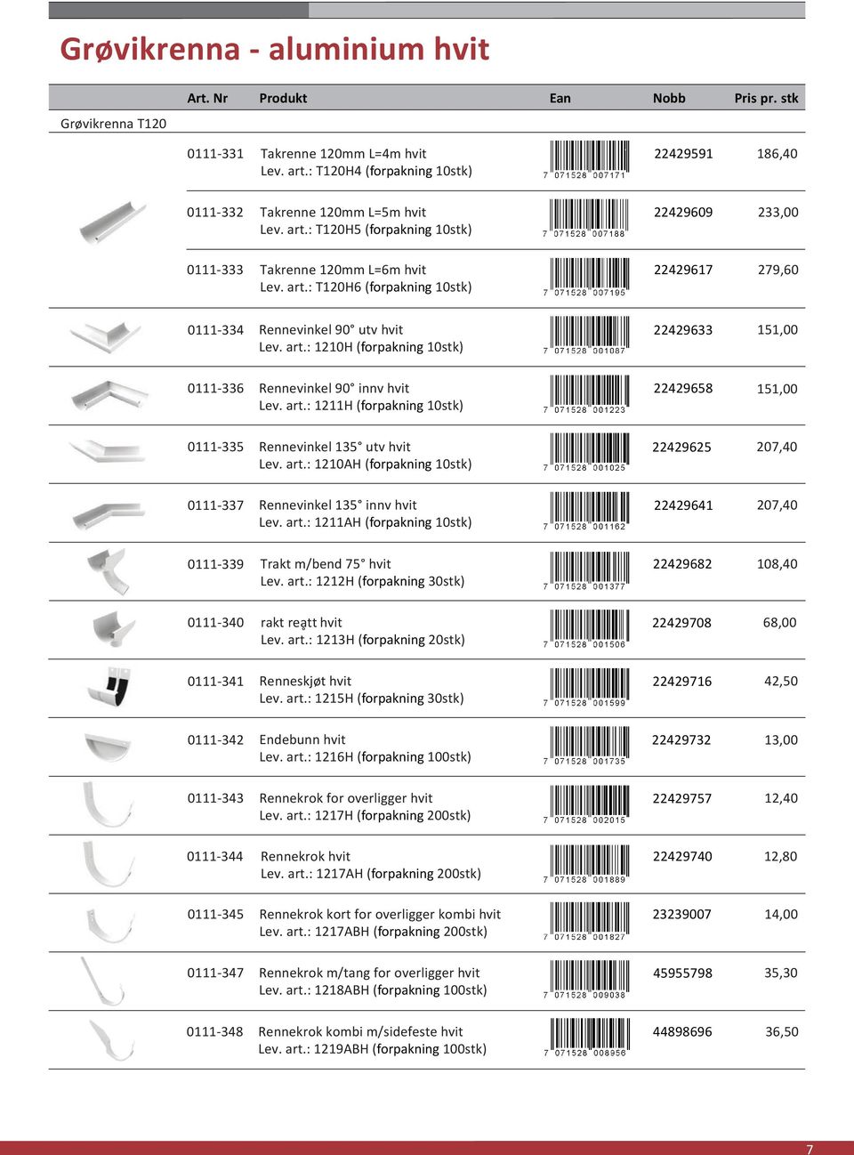 art.: 1210H (forpakning 10stk) 22429633 151,00 0111-336 Rennevinkel 90 innv hvit Lev. art.: 1211H (forpakning 10stk) 22429658 151,00 0111-335 Rennevinkel 135 utv hvit Lev. art.: 1210AH (forpakning 10stk) 22429625 207,40 0111-337 Rennevinkel 135 innv hvit Lev.