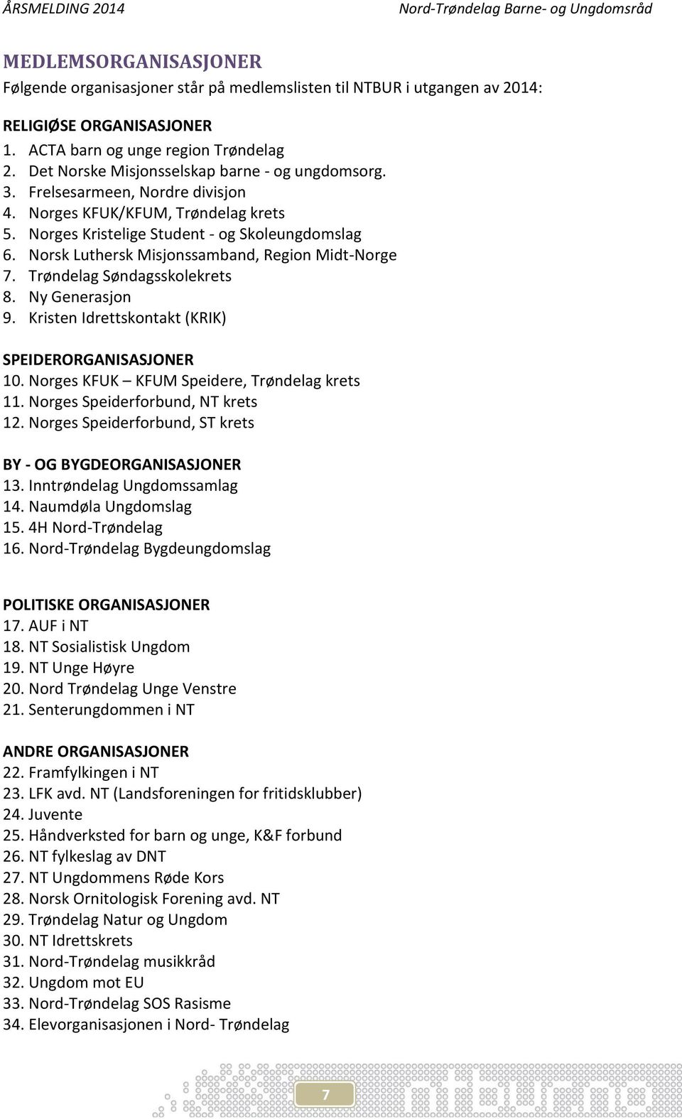 Norsk Luthersk Misjonssamband, Region Midt-Norge 7. Trøndelag Søndagsskolekrets 8. Ny Generasjon 9. Kristen Idrettskontakt (KRIK) SPEIDERORGANISASJONER 10.