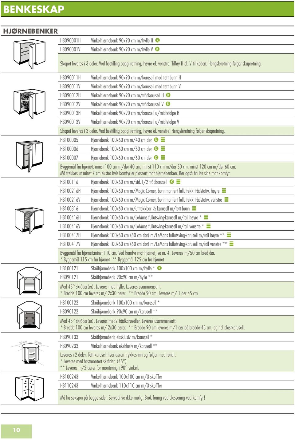HB090011H Vinkelhjørnebenk 90x90 cm m/karusell med tett bunn H HB090011V Vinkelhjørnebenk 90x90 cm m/karusell med tett bunn V HB090012H Vinkelhjørnebenk 90x90 cm m/trådkarusell H HB090012V