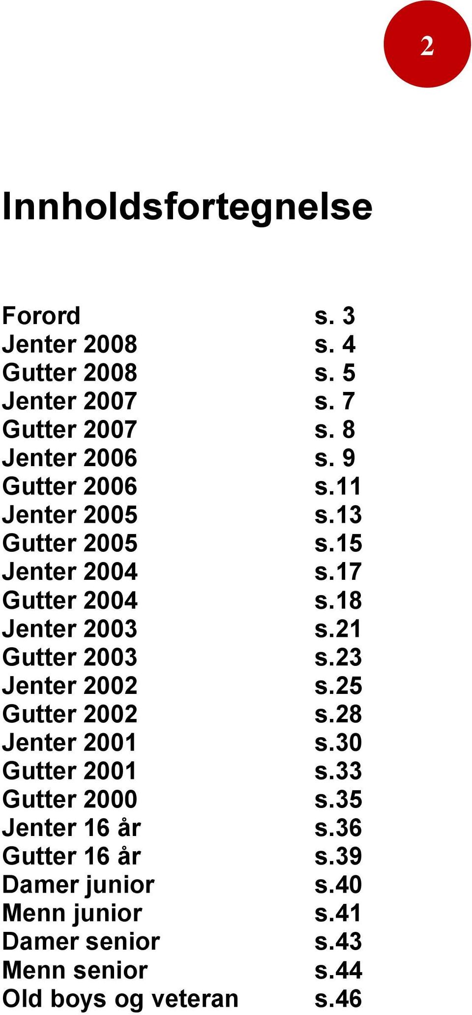 18 Jenter 2003 s.21 Gutter 2003 s.23 Jenter 2002 s.25 Gutter 2002 s.28 Jenter 2001 s.30 Gutter 2001 s.