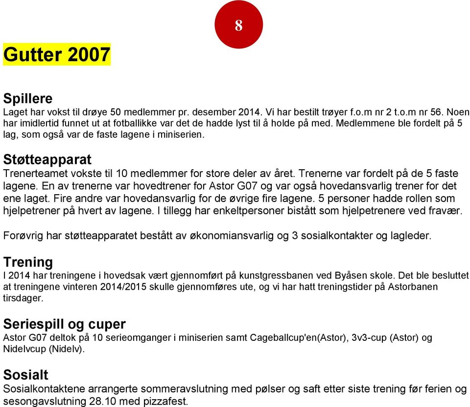 Støtteapparat teamet vokste til 10 medlemmer for store deler av året. ne var fordelt på de 5 faste lagene.