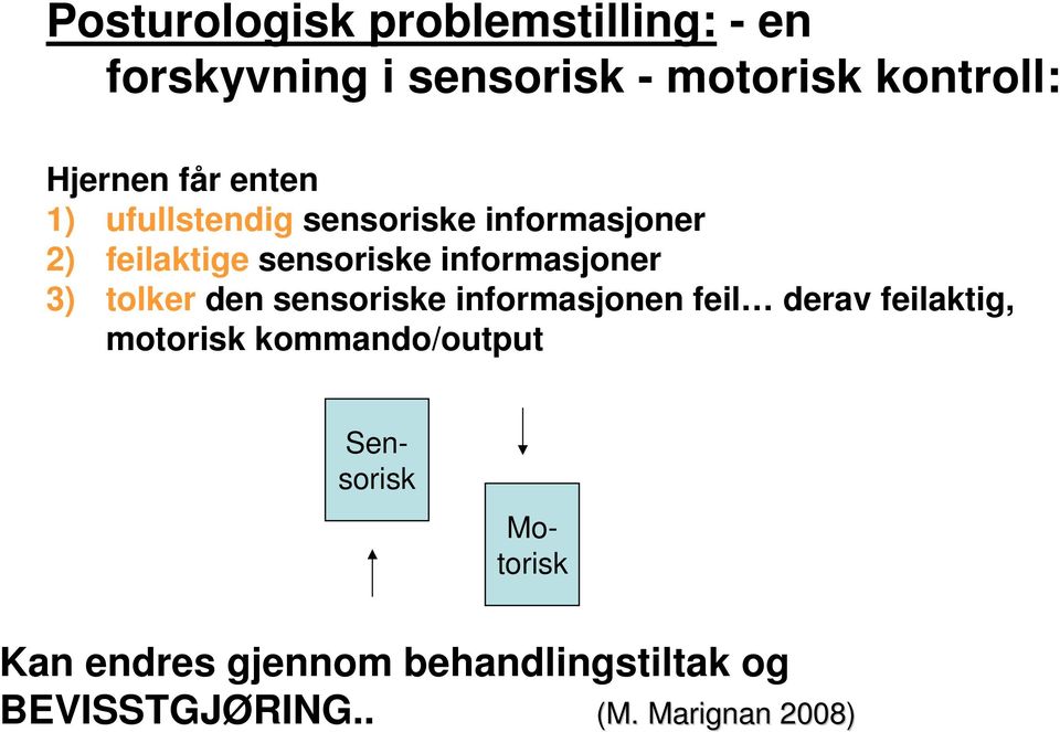 3) tolker den sensoriske informasjonen feil derav feilaktig, motorisk kommando/output