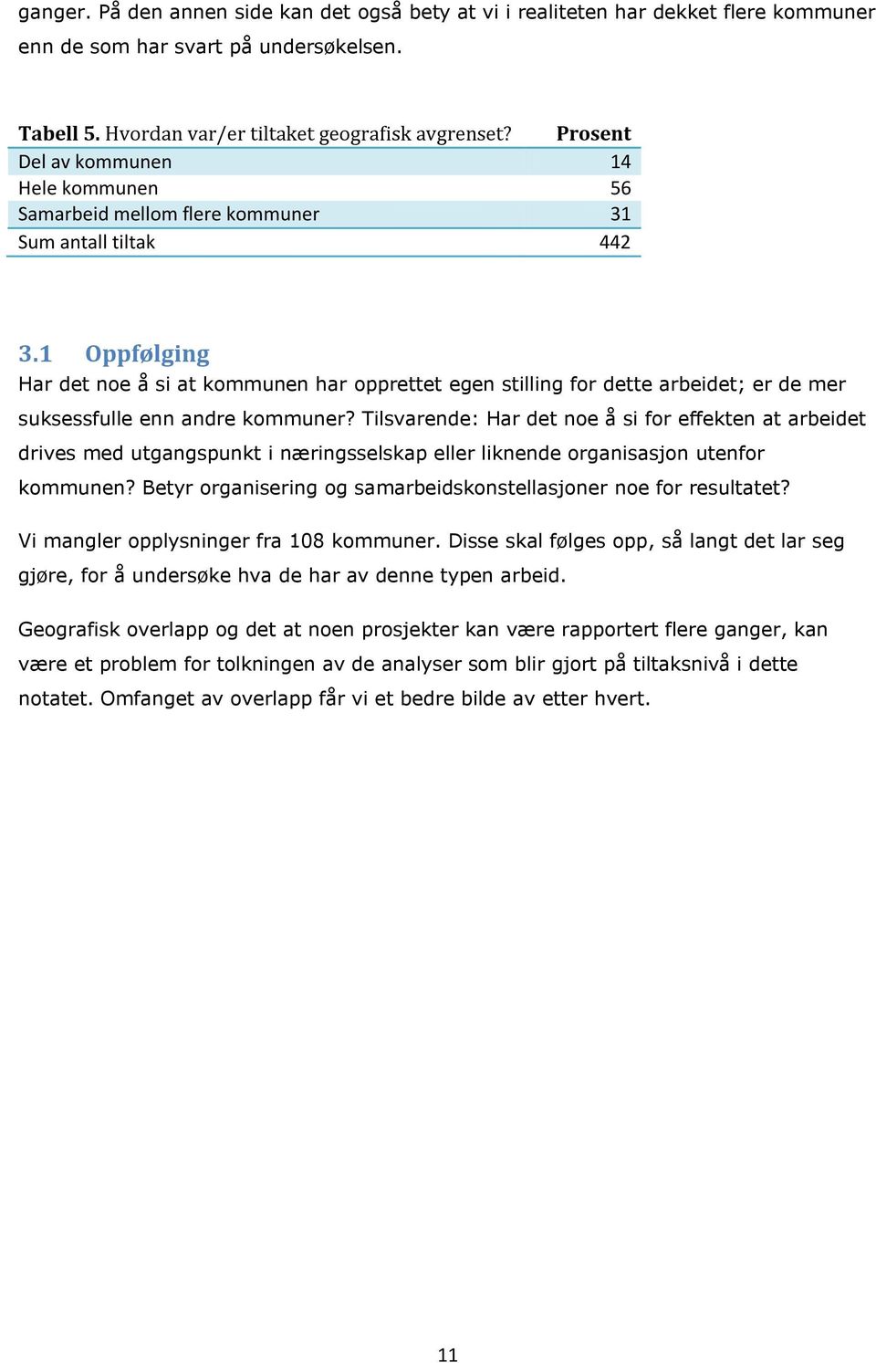 1 Oppfølging Har det noe å si at kommunen har opprettet egen stilling for dette arbeidet; er de mer suksessfulle enn andre kommuner?