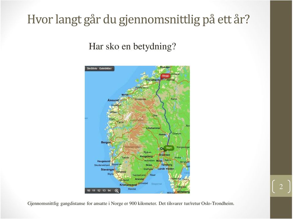 2 Gjennomsnittlig gangdistanse for ansatte