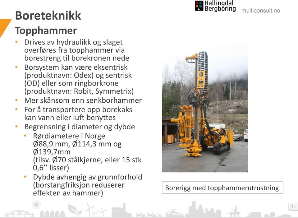 opp borekaks kan vann eller luft benyttes Begrensning i diameter og dybde Rørdiametere i Norge Ø88,9 mm, Ø114,3 mm og Ø139,7mm (tilsv.