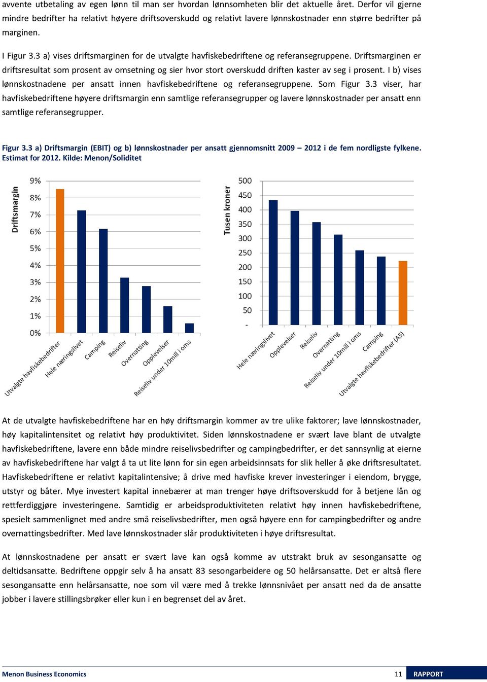 3 a) vises driftsmarginen for de utvalgte havfiskebedriftene og referansegruppene.