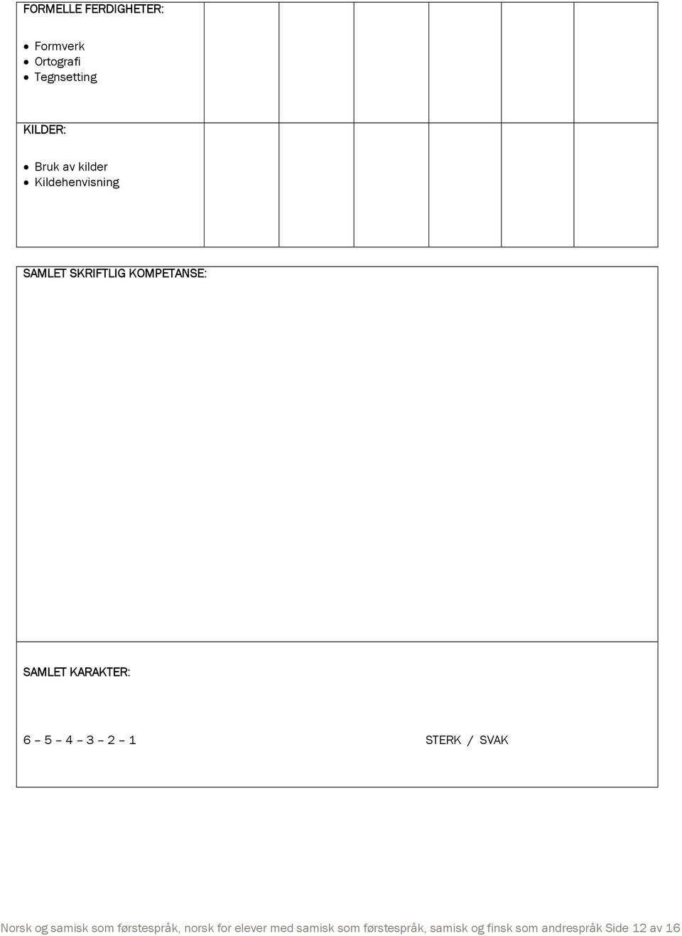 5 4 3 2 1 STERK / SVAK Norsk og samisk som førstespråk, norsk for