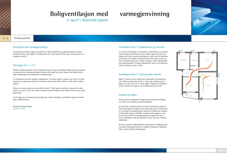 Prinsippet for + e GO : Ventilasjon med i oppholdsrom og soverom: er basert på prinsippet om regenerativ varmeveksling.