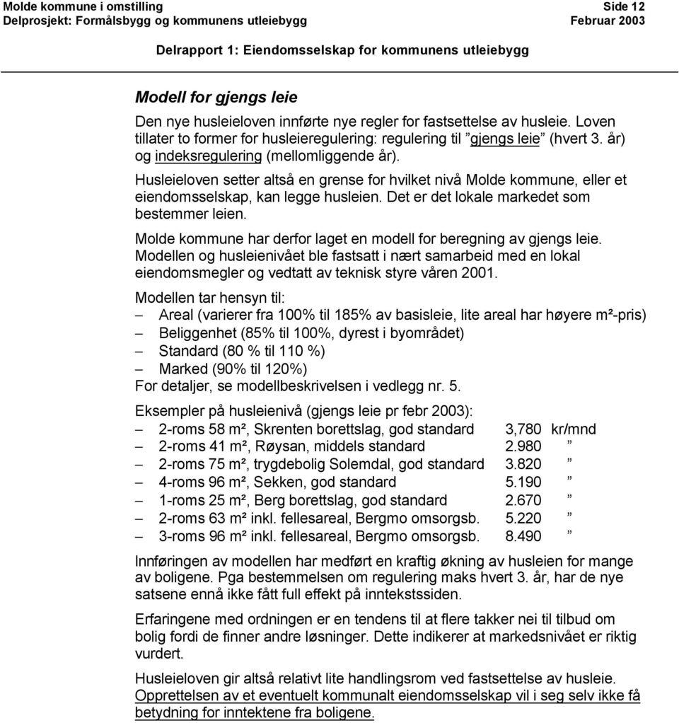 Husleieloven setter altså en grense for hvilket nivå Molde kommune, eller et eiendomsselskap, kan legge husleien. Det er det lokale markedet som bestemmer leien.