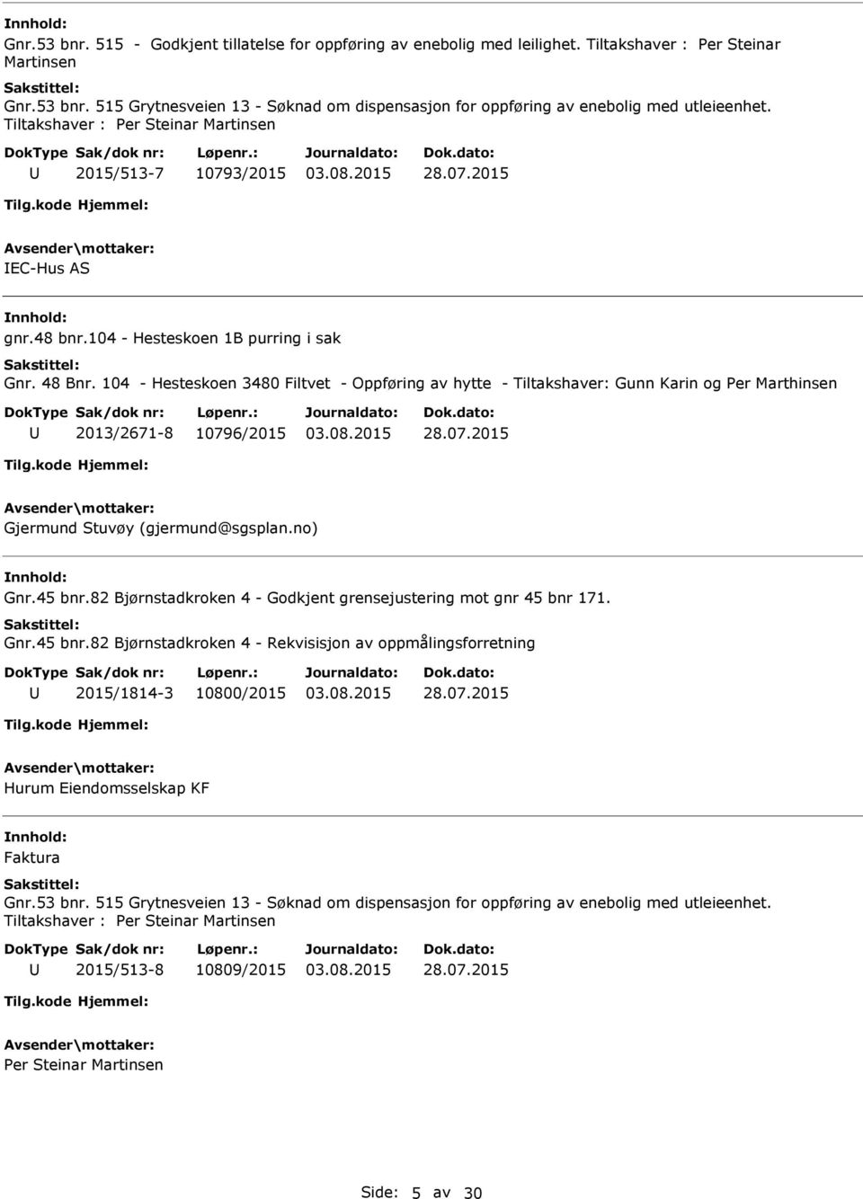 104 - Hesteskoen 3480 Filtvet - Oppføring av hytte - Tiltakshaver: Gunn Karin og Per Marthinsen 2013/2671-8 10796/2015 28.07.2015 Gjermund Stuvøy (gjermund@sgsplan.no) Gnr.45 bnr.