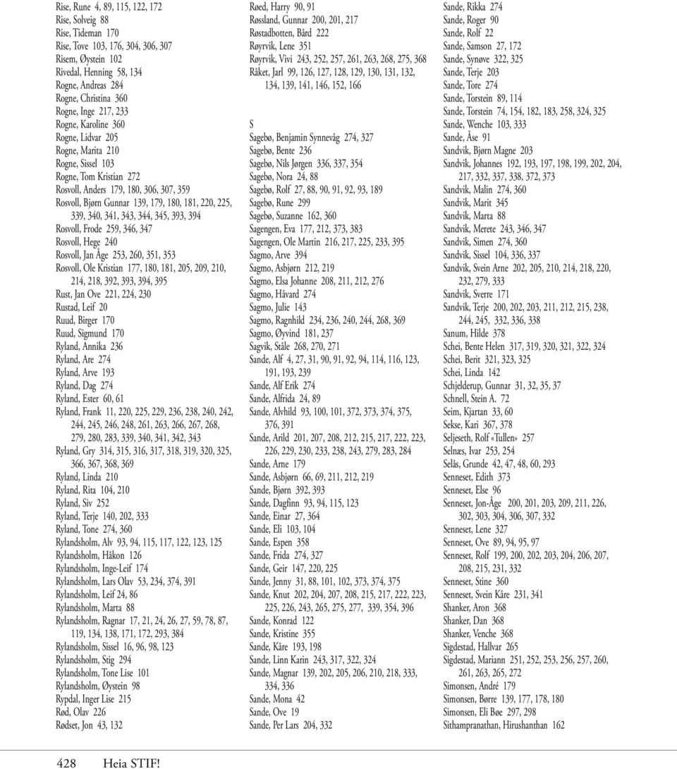 339, 340, 341, 343, 344, 345, 393, 394 Rosvoll, Frode 259, 346, 347 Rosvoll, Hege 240 Rosvoll, Jan Åge 253, 260, 351, 353 Rosvoll, Ole Kristian 177, 180, 181, 205, 209, 210, 214, 218, 392, 393, 394,