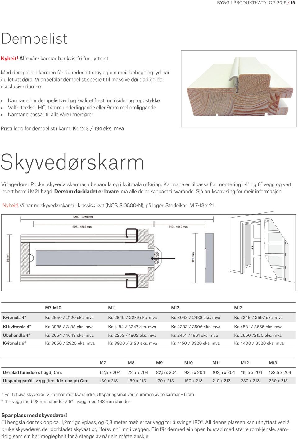 Karmane har dempelist av høg kvalitet frest inn i sider og toppstykke Valfri terskel; HC, 14mm underliggande eller 9mm mellomliggande Karmane passar til alle våre innerdører Pristillegg for dempelist