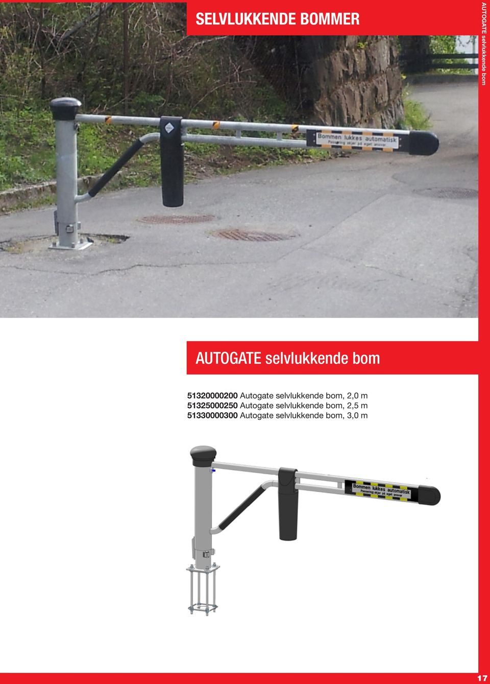 selvlukkende bom, 2,0 m 51325000250 Autogate