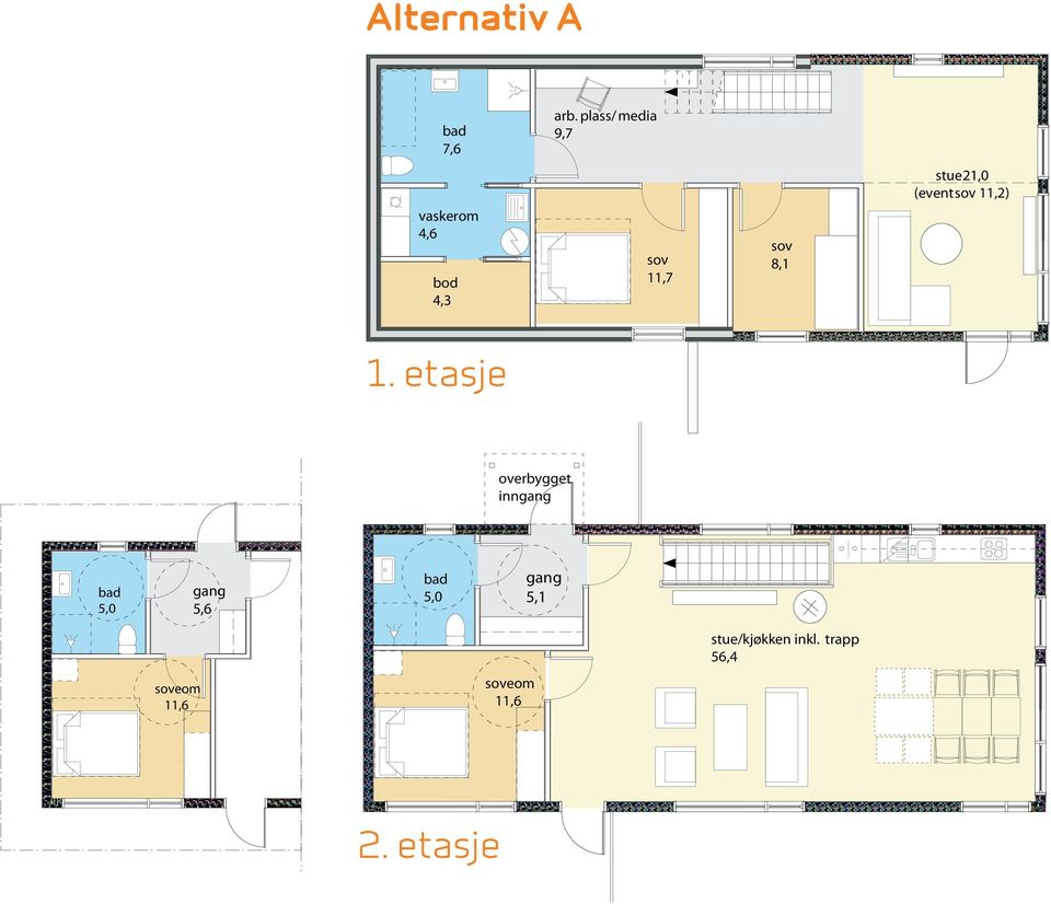 1. etasje A Etasjeplan P1 overbygget inngang BRA P2 79,9 bad 5,0 Type A alt.