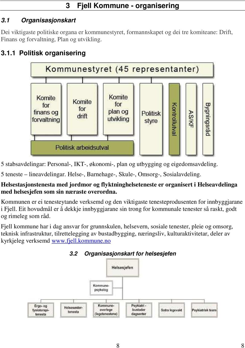 Helsestasjonstenesta med jordmor og flyktninghelseteneste er organisert i Helseavdelinga med helsesjefen som sin næraste overordna.