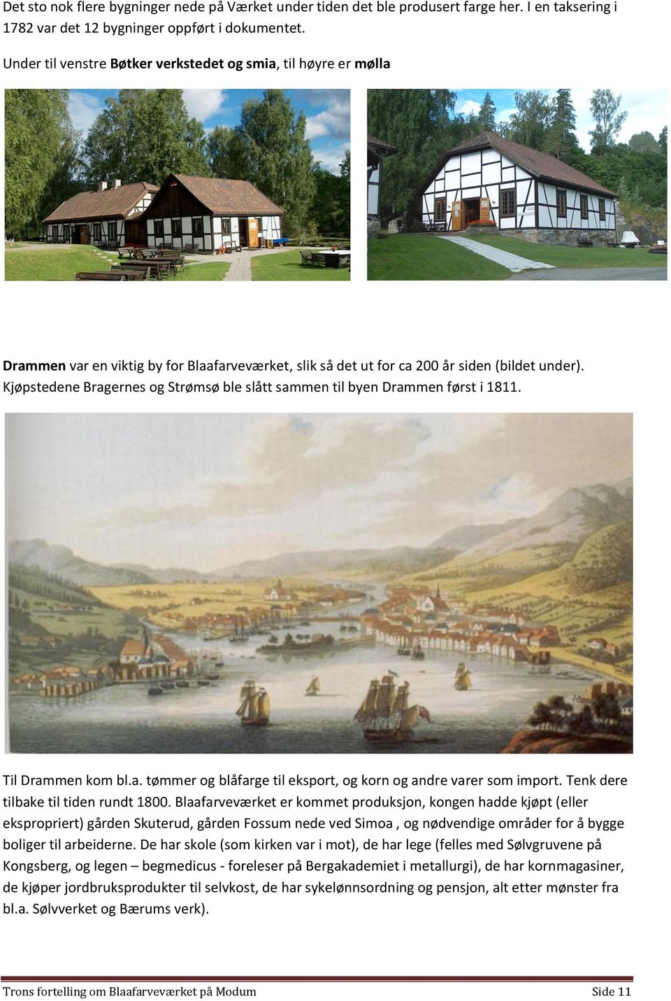 Kjøpstedene Bragernes og Strømsø ble slått sammen til byen Drammen først i 1811. Til Drammen kom bl.a. tømmer og blåfarge til eksport, og korn og andre varer som import.