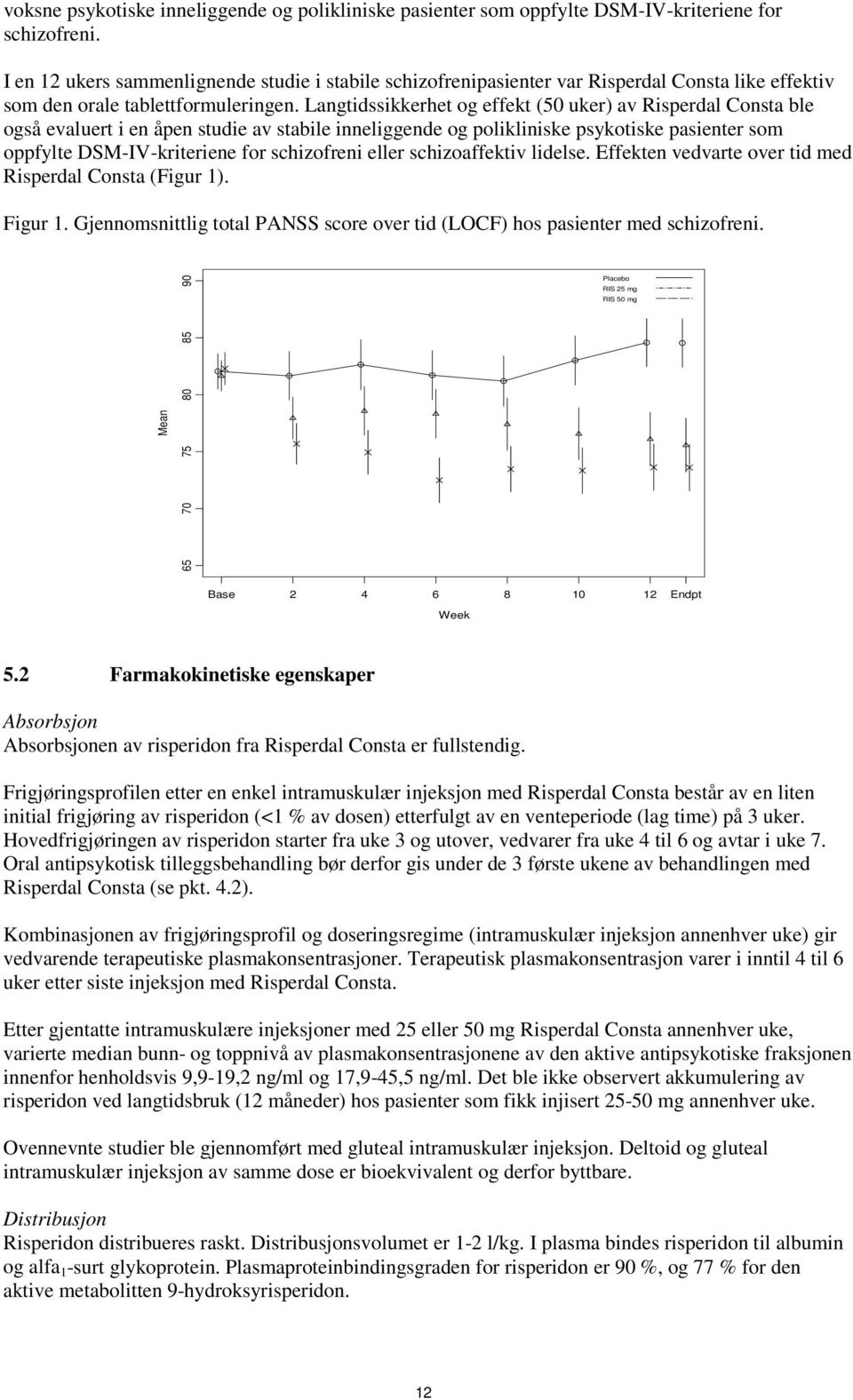 Langtidssikkerhet og effekt (50 uker) av Risperdal Consta ble også evaluert i en åpen studie av stabile inneliggende og polikliniske psykotiske pasienter som oppfylte DSM-IV-kriteriene for