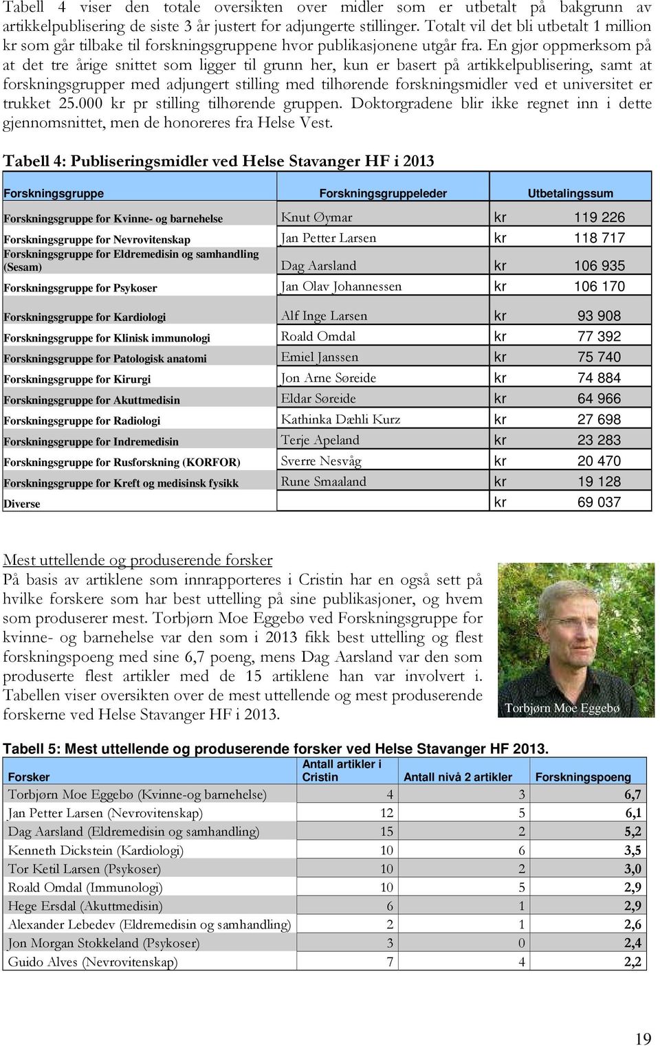 En gjør oppmerksom på at det tre årige snittet som ligger til grunn her, kun er basert på artikkelpublisering, samt at forskningsgrupper med adjungert stilling med tilhørende forskningsmidler ved et