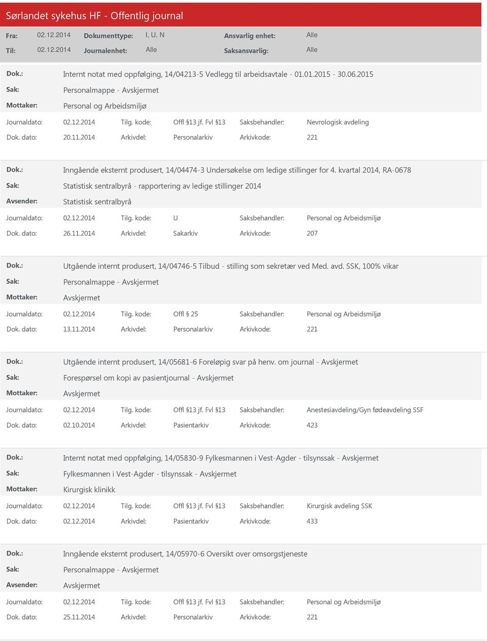 kvartal 2014, RA-0678 Statistisk sentralbyrå - rapportering av ledige stillinger 2014 Statistisk sentralbyrå Dok. dato: 26.11.