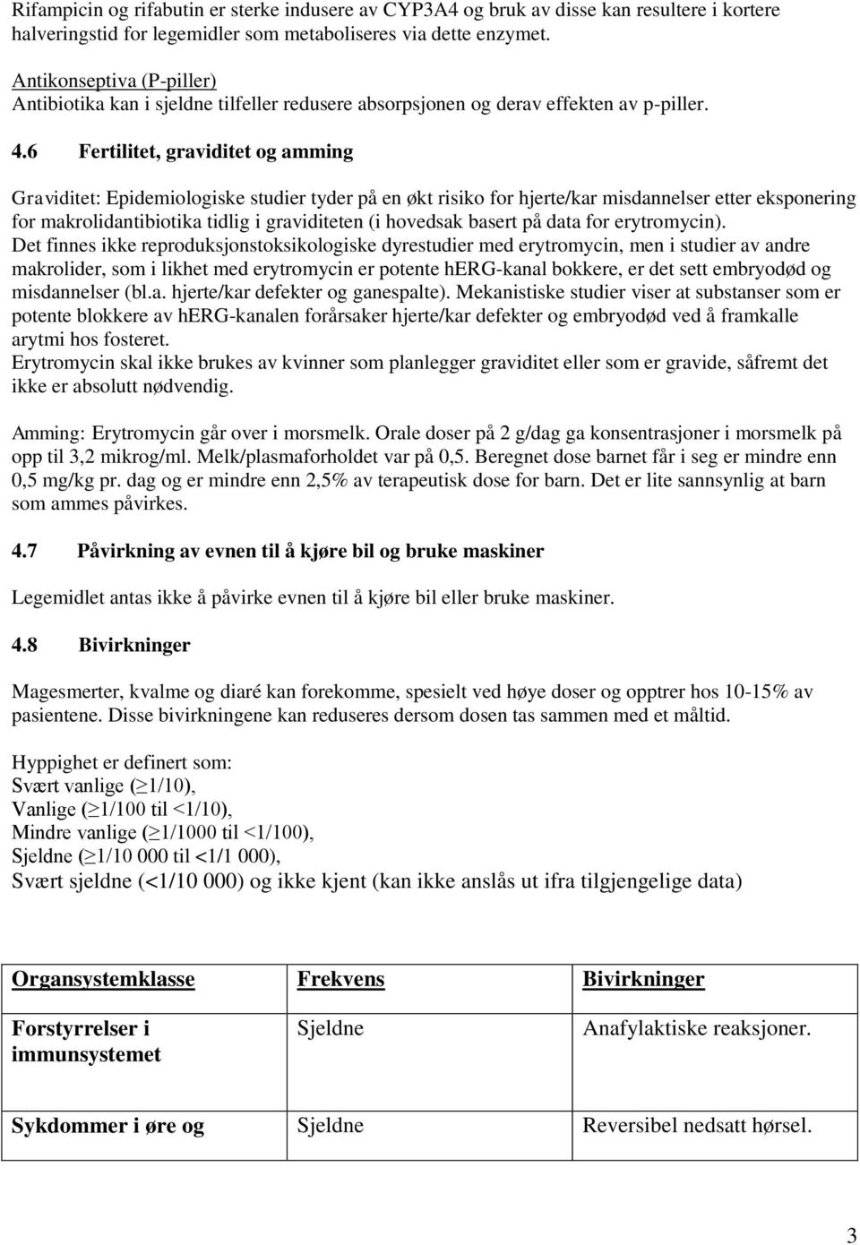 6 Fertilitet, graviditet og amming Graviditet: Epidemiologiske studier tyder på en økt risiko for hjerte/kar misdannelser etter eksponering for makrolidantibiotika tidlig i graviditeten (i hovedsak