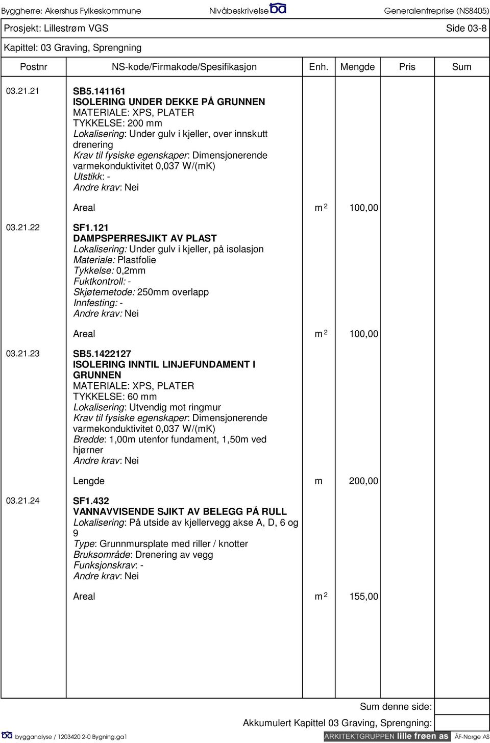 varmekonduktivitet 0,037 W/(mK) Utstikk: - Areal m 2 100,00 03.21.22 SF1.