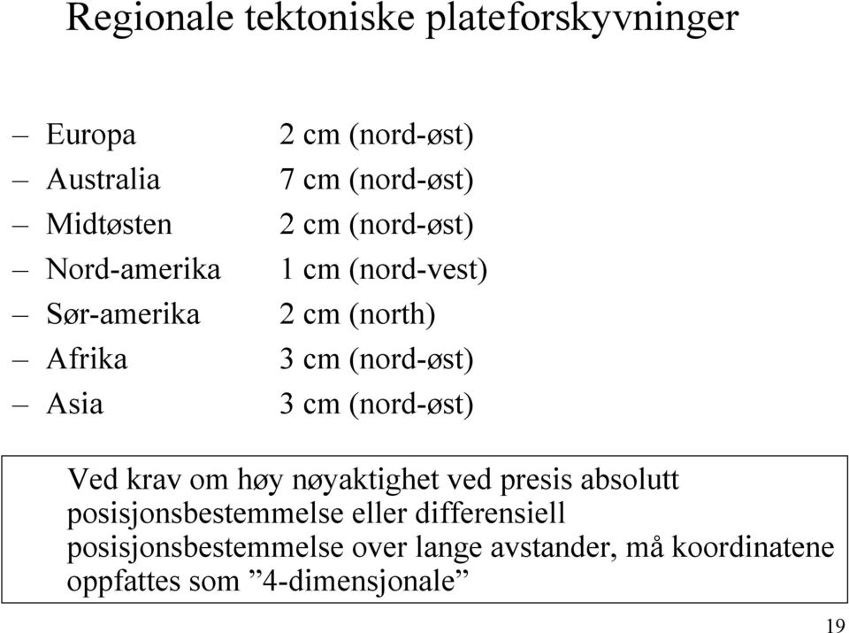 3 cm (nord-øst) Ved krav om høy nøyaktighet ved presis absolutt posisjonsbestemmelse eller