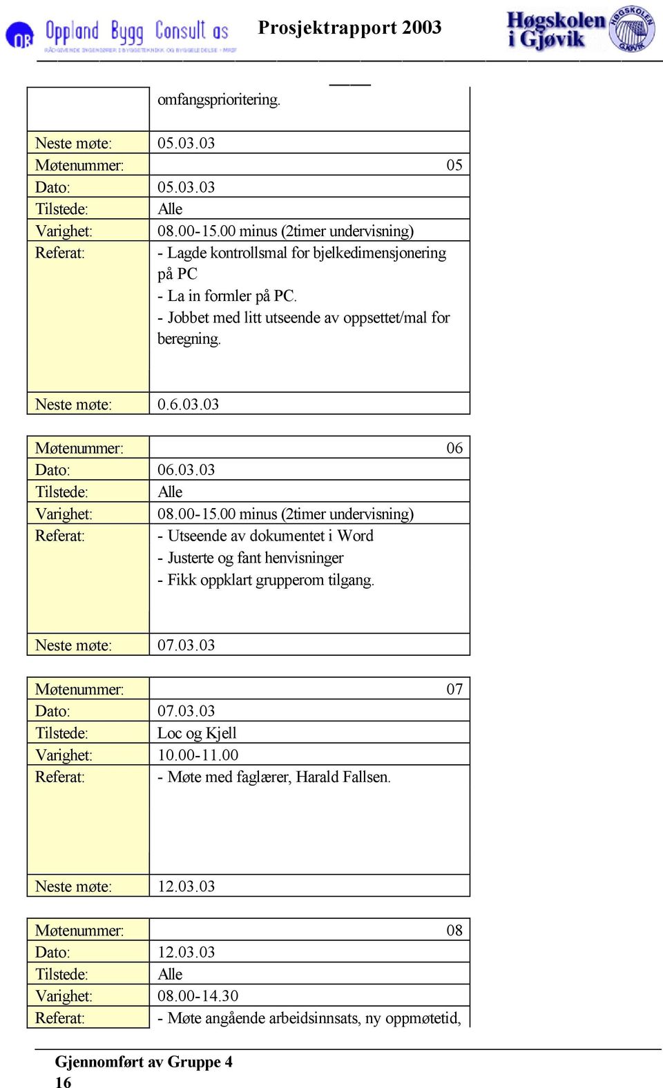 Neste møte: 0.6.03.03 Møtenummer: 06 Dato: 06.03.03 Varighet: 08.00-15.