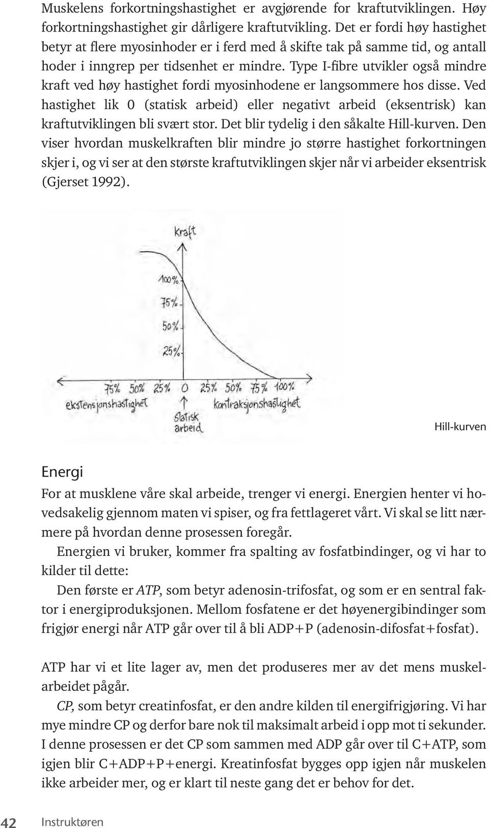 Type I-fibre utvikler også mindre kraft ved høy hastighet fordi myosinhodene er langsommere hos disse.