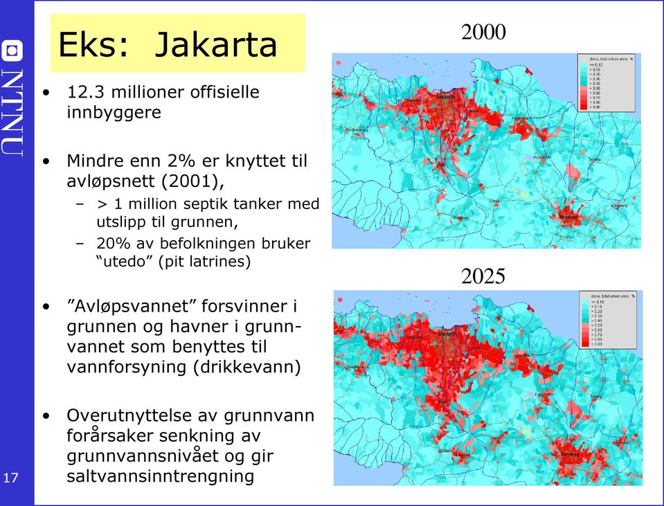 tanker med utslipp til grunnen, 20% av befolkningen bruker utedo (pit latrines) 2025 Avløpsvannet