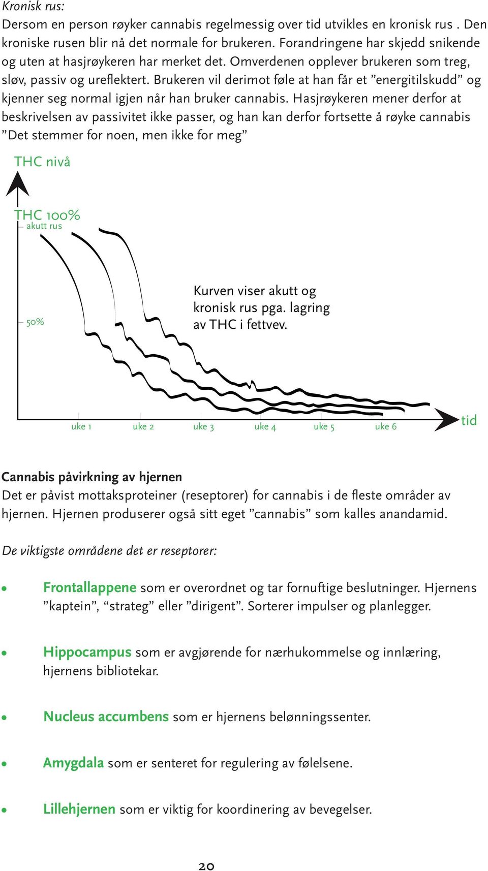 Brukeren vil derimot føle at han får et energitilskudd og kjenner seg normal igjen når han bruker cannabis.