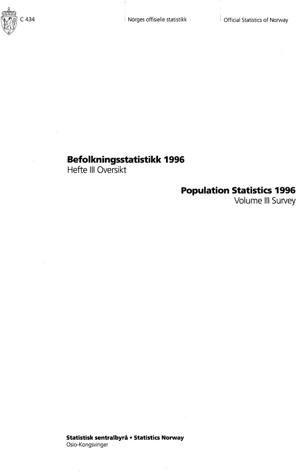 III Oversikt Population Statistics 996 Volume III