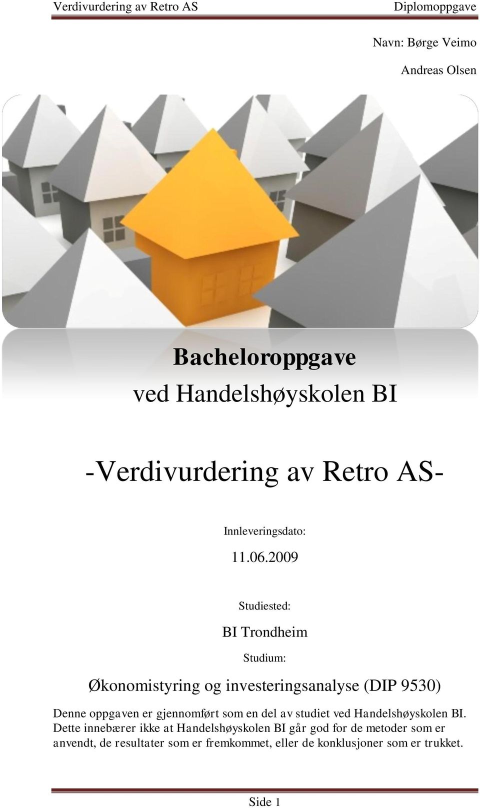 2009 Studiested: BI Trondheim Studium: Økonomistyring og investeringsanalyse (DIP 9530) Denne oppgaven er