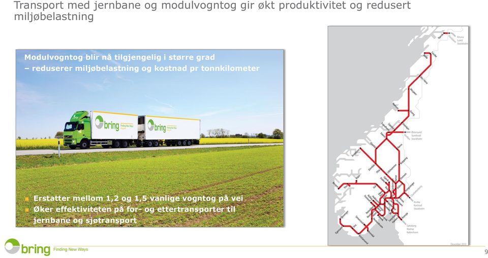 miljøbelastning og kostnad pr tonnkilometer Erstatter mellom 1,2 og 1,5 vanlige